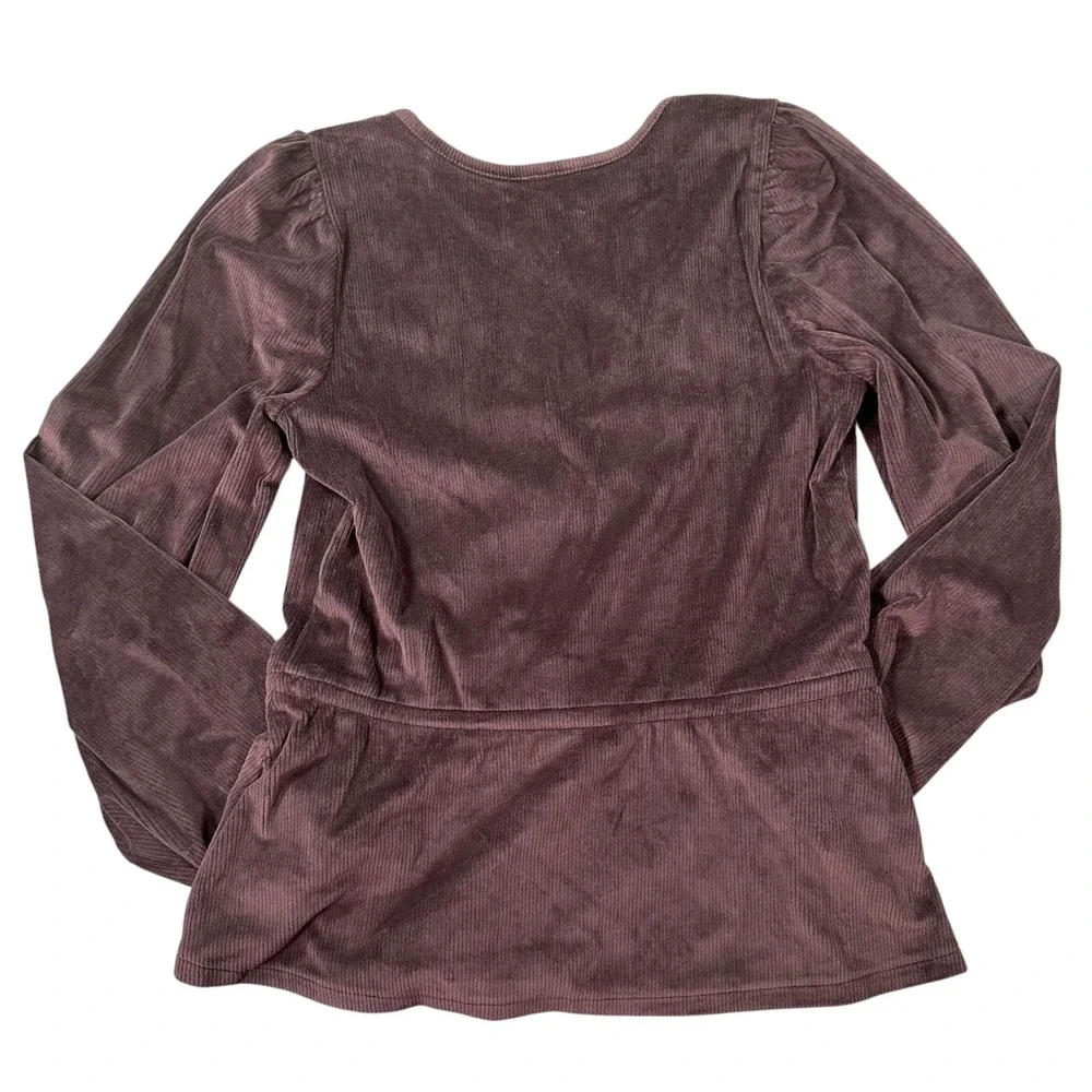 Madewell Womens Corduroy Wrap Burgundy Long Sleeve Peplum Blouse Size XXS